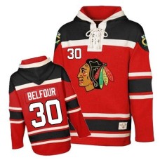 ED Belfour Jersey Old Time Hockey 30 Red Sawyer Hooded Sweatshirt Authentic